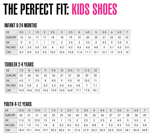 Chart for Kids shoes 